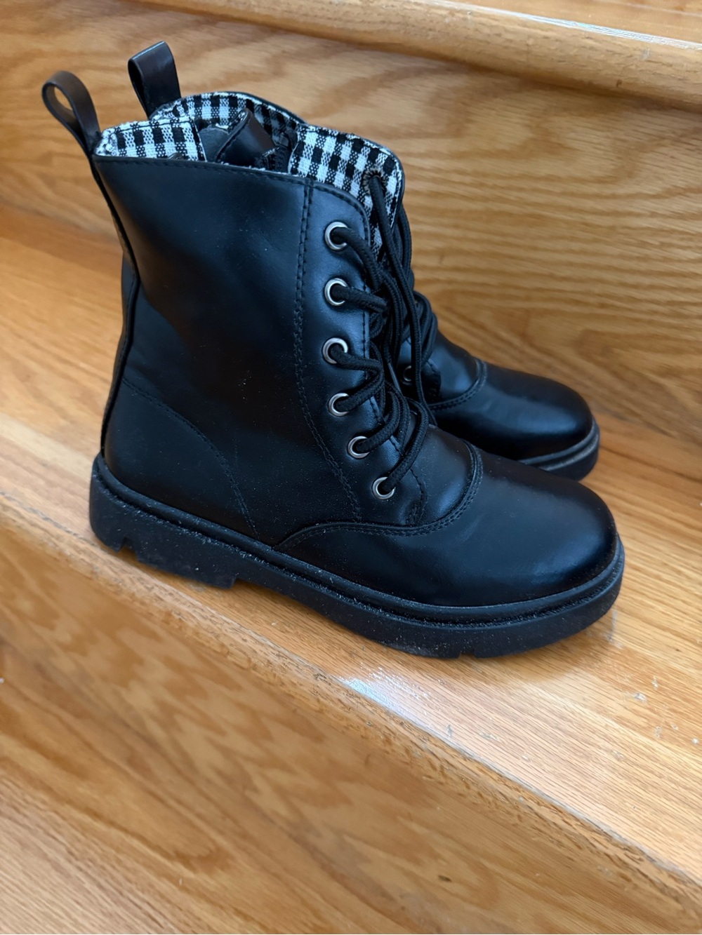Kids Black Lace-Up Combat Boots